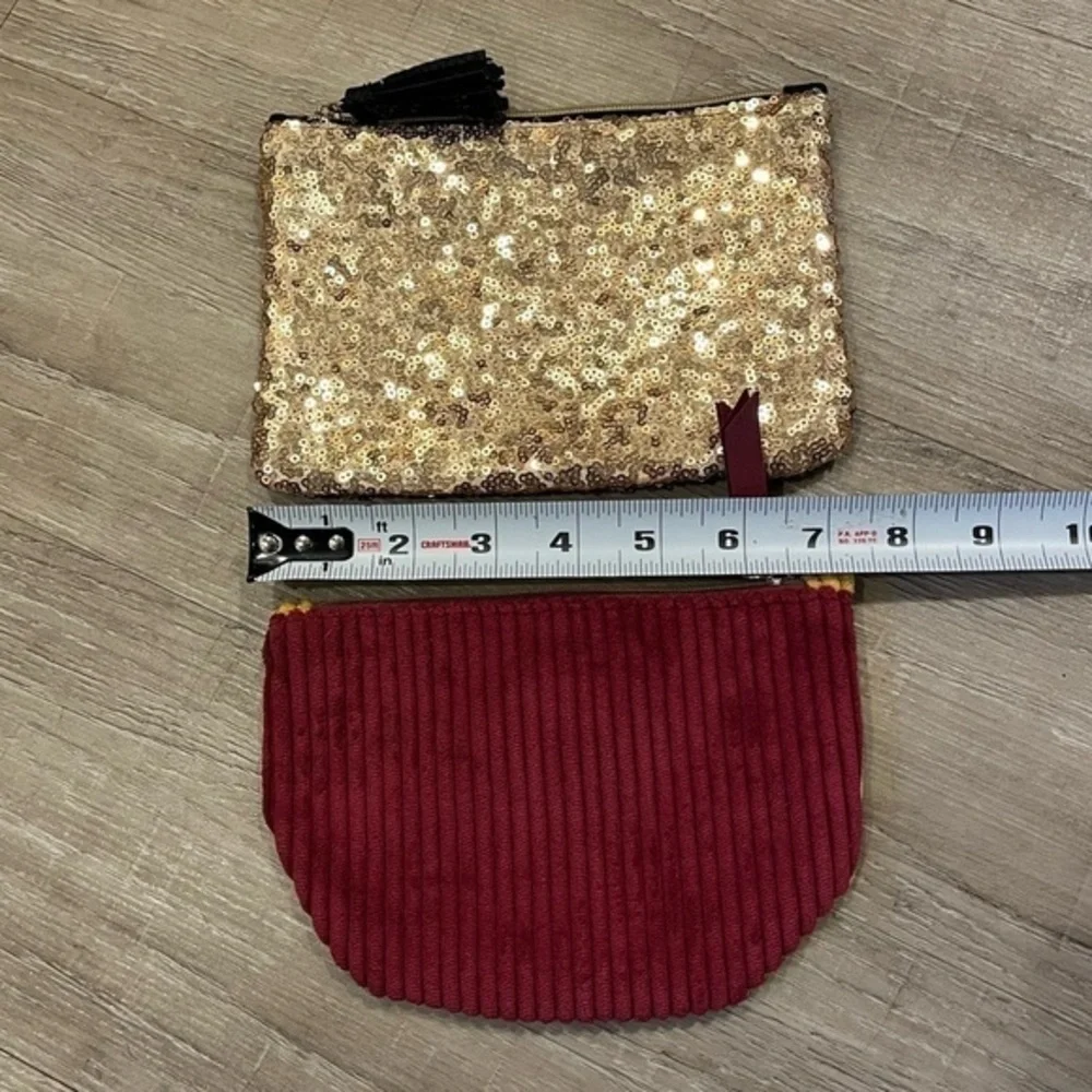 Ipsy Glam Bags Set of Two Gold Sequined & Black, Wine & Golden Yellow Velvety
